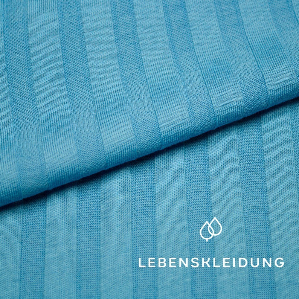 Bio Rippenjersey breit - Silent Blue Muster – Nahaufnahme