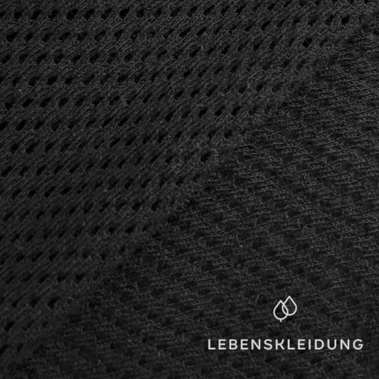 Re-Life Organic Cotton raschel Lace – Mesh Fabric - Black sample – Detail view