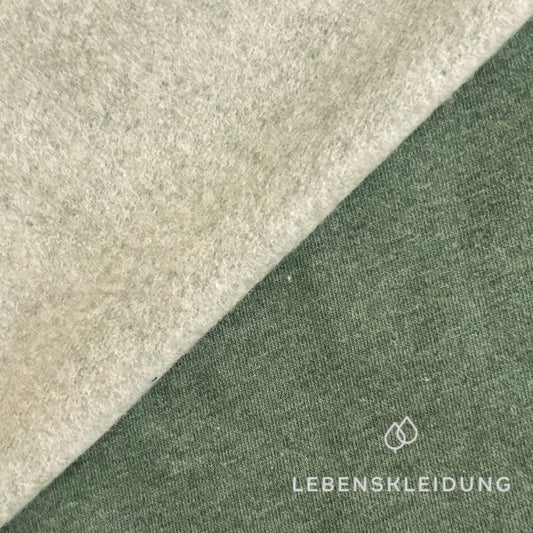 Re-Life Weicher Bio-Baumwolle Baby-Sweatstoff geraut mit Stretch - Jade Meliert Muster – Detailansicht