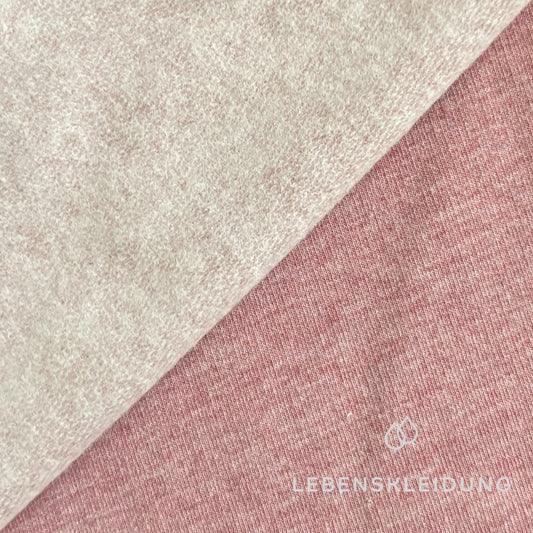 Re-Life Weicher Bio-Baumwolle Baby-Sweatstoff geraut mit Stretch - Himbeere Meliert Muster – Detailansicht