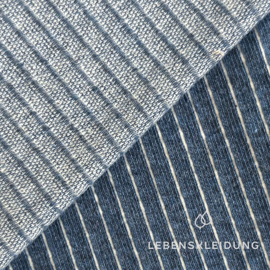Re-Life Vertical Stripe Jacquard Jersey aus Bio-Baumwolle - Jeans Meliert – Detailansicht