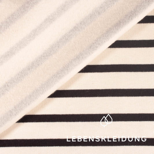 Organic brushed striped sweatshirt fabric - Black-Ecru sample – Detail view