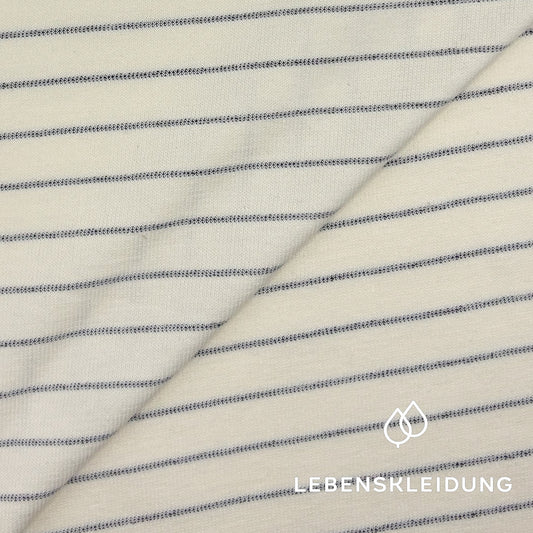 Re-Life Gestreifter Single Jersey - Ecru/ Natural - Navy - Bild 1