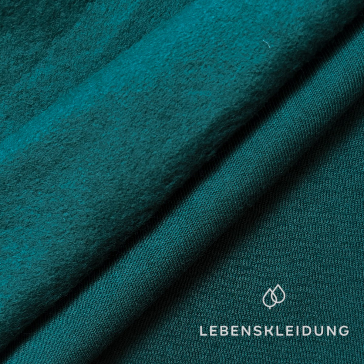 Tissu molletonné bio brossé - Bleu sarcelle – Gros plan