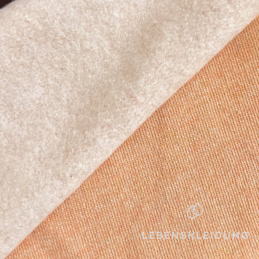 Re-Life Weicher Bio-Baumwolle Sweatstoff angeraut - Apricot Meliert – Detailansicht