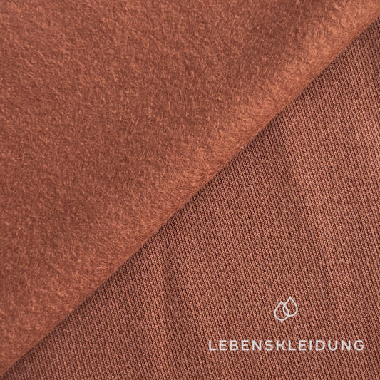 Re-Life Weicher Bio-Baumwolle Sweatstoff angeraut - Kupferrot – Detailansicht