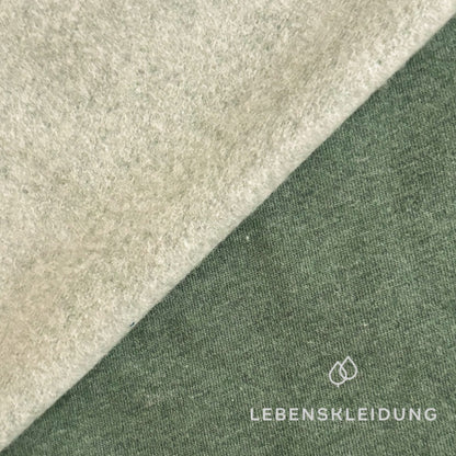 Re-Life Weicher Bio-Baumwolle Baby-Sweatstoff geraut mit Stretch - Jade Meliert Muster – Detailansicht