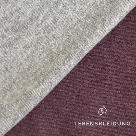 Re-Life Weicher Bio-Baumwolle Baby-Sweatstoff geraut mit Stretch - Pflaume Meliert – Detailansicht