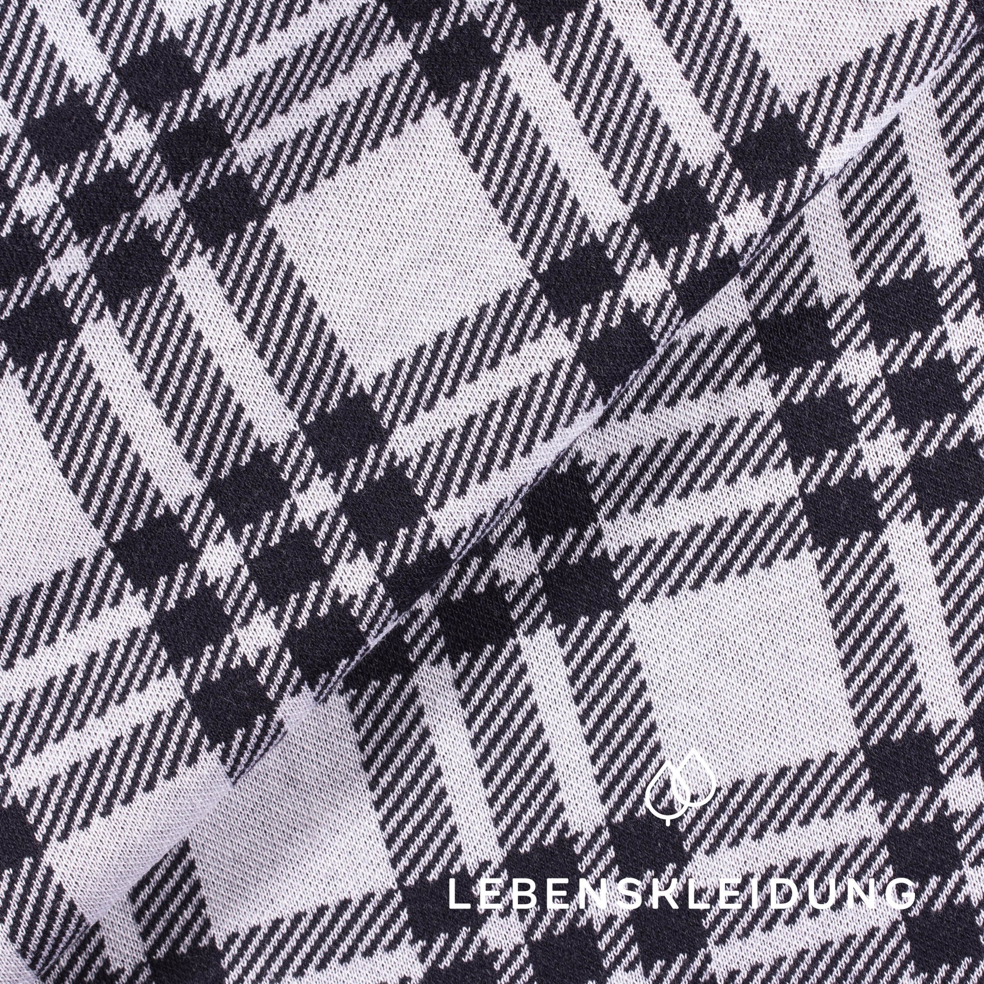 Organic Interlock Fabric - Navy White checked
