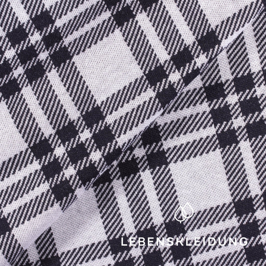 Organic Interlock Fabric - Navy White checked sample