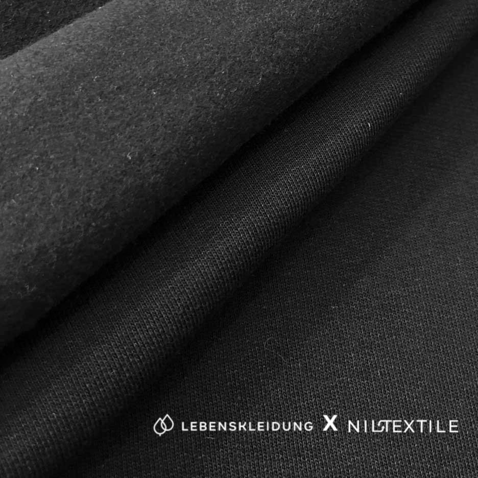 Re-Life NILCOTT® Organic Fleece brushed black 400 gsm - Black