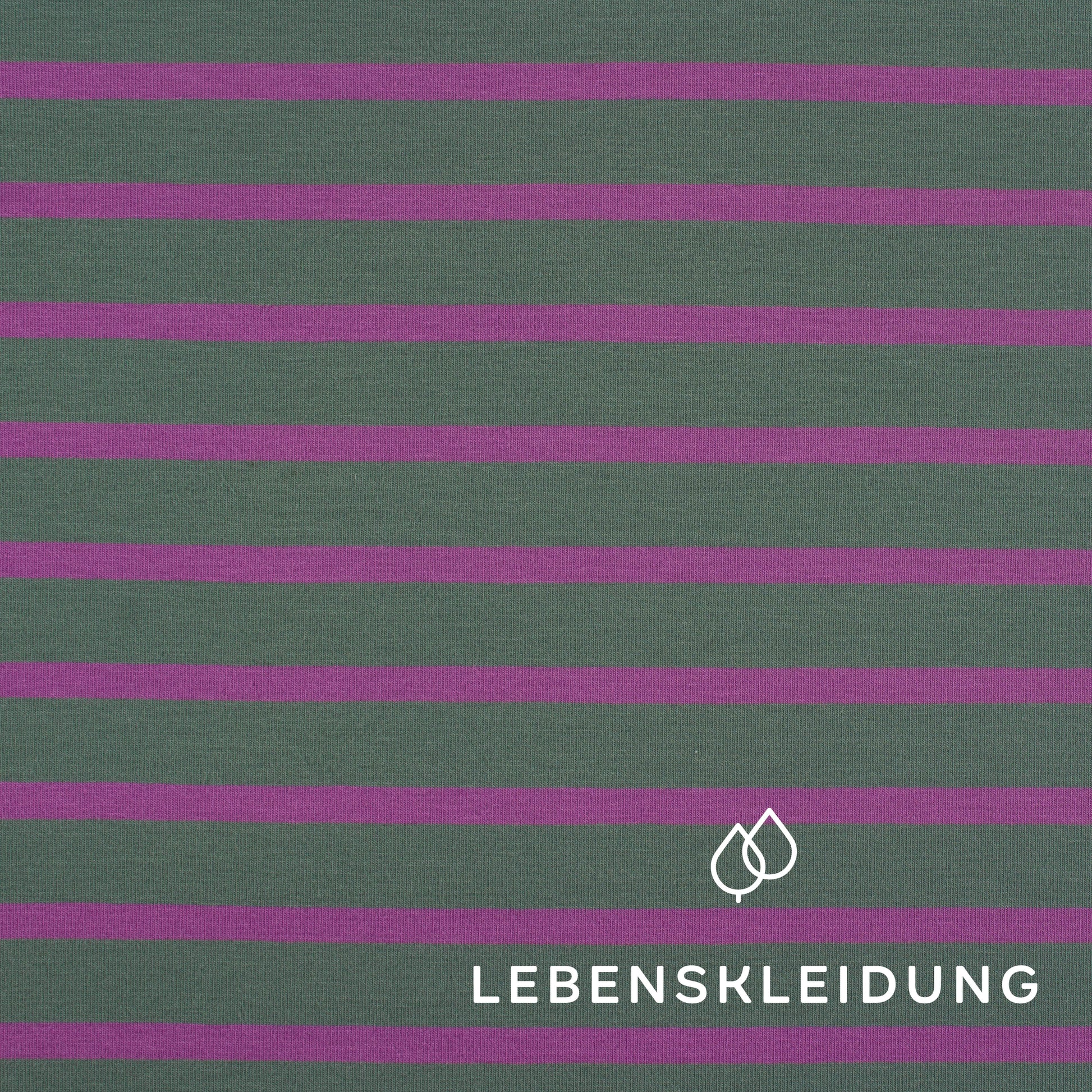 Bio Stretch Jersey Stoff - breit gestreift - Vintage Green-Soft Grape – Detailansicht