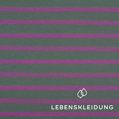 Bio Stretch Jersey Stoff - breit gestreift - Vintage Green-Soft Grape – Detailansicht