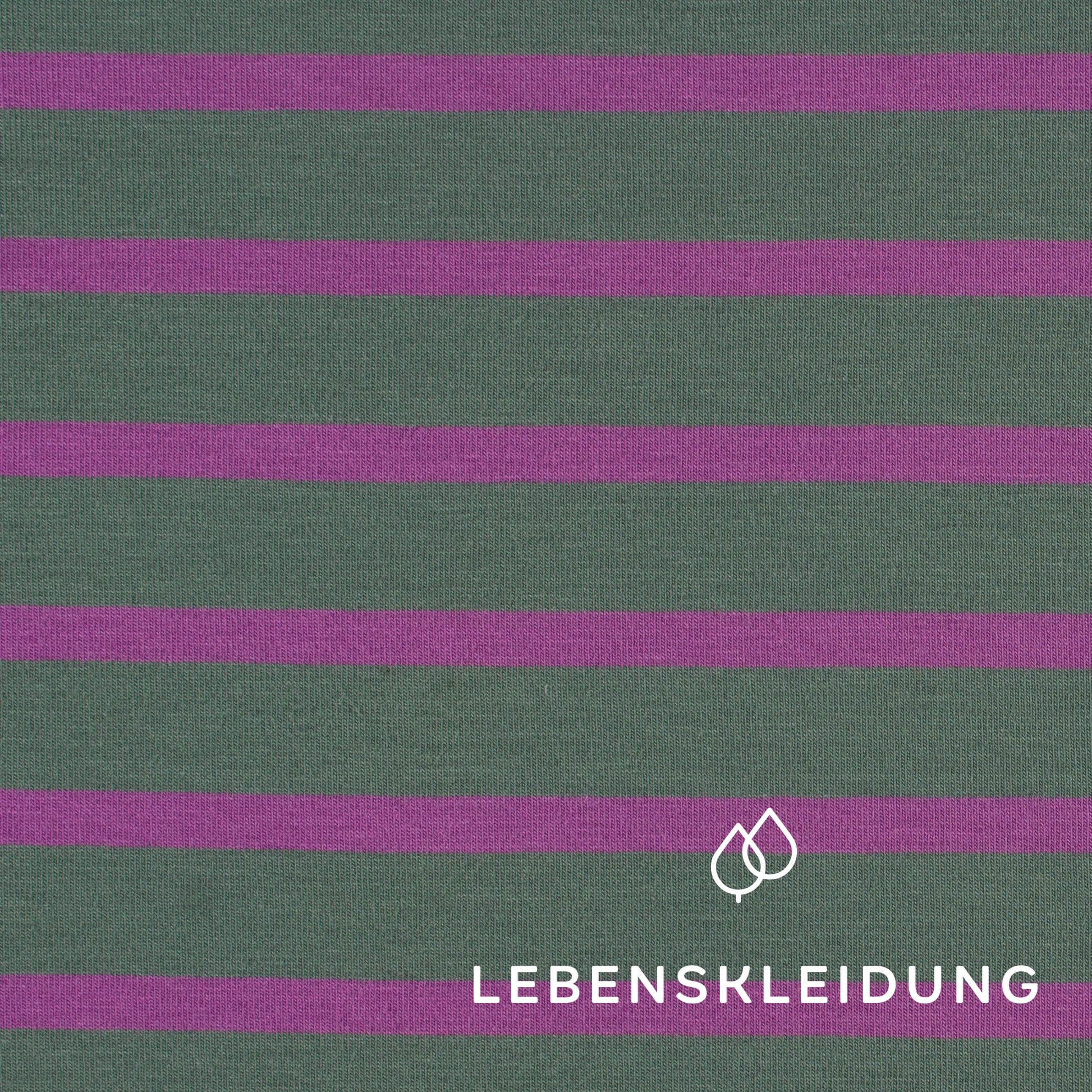 Bio Stretch Jersey Stoff - breit gestreift - Vintage Green-Soft Grape – Nahaufnahme