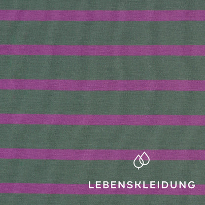 Bio Stretch Jersey Stoff - breit gestreift - Vintage Green-Soft Grape – Nahaufnahme