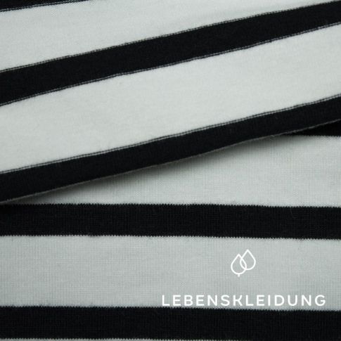 Organic Stretch Jersey fabric - striped Offwhite/Black - S76-ST166-035