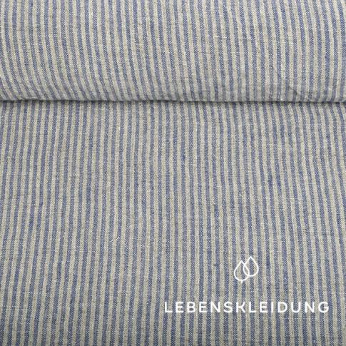 Leinen Stoff - Beige Blau Breit - LIN-012-6433-5798-283