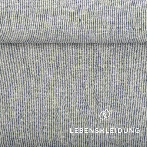 Leinen Stoff - Beige Blau Schmal - LIN-012-6433-7536-283