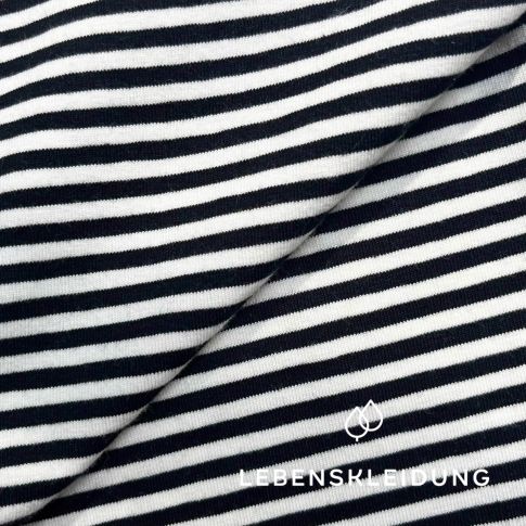 Organic Stretch Jersey fabric - small striped Offwhite/Black - S76-ST44-035n-PR