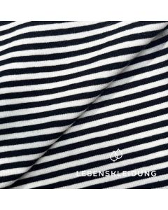 Organic Stretch Jersey fabric - small striped Offwhite/Navy