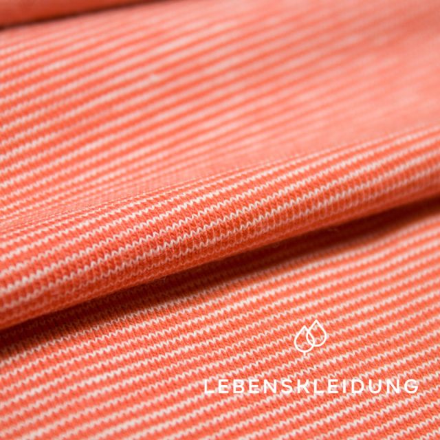 Tela orgánica Striped Stretch Jersey - Deep Orange-Ecru