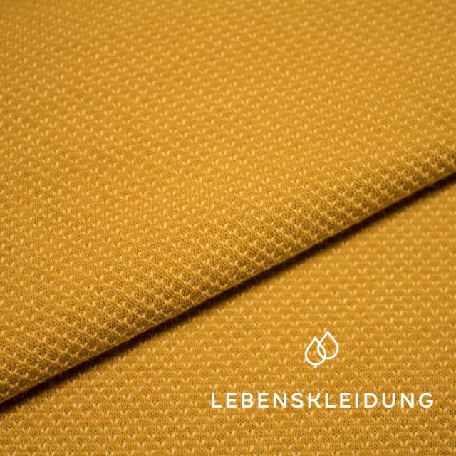 Organic Sweater knit fabric bicolored brushed - Golden Yellow-Ecru